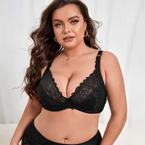 Reggiseno Sexy in Pizzo da Donna Taglie Forti Ultra Sottile Push Up Con Ferretto Supporto Scollo V Floreale