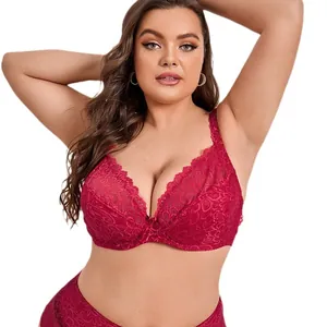 Reggiseno sexy in pizzo taglie forti ultra sottile con supporto push-up per coppa E