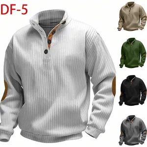 Men's heavy jacquard pullover sweatshirt with button collar and color variants