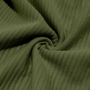 Macro view of heavy olive green ribbed knit fabric texture for men's sweatshirt