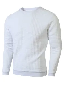 Schlank geschnittenes weißes Langarm-Sweatshirt für Herren mit gesteppter Gitterstruktur