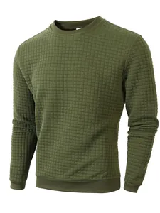 Schmal geschnittenes Herren-Sweatshirt in Olivgrün mit gestepptem Gittermuster und Rundhals