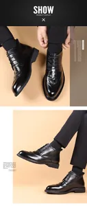 Botas de cuero negro con relieve de cocodrilo para hombre, estilo de negocios