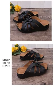 Schwarze Keilsandaletten für Damen mit Cut-Out-Design und Schleife in großen Größen
