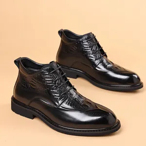 Zapatos de Negocios de Cuero de Vaca de Primera Capa Cálidos de Invierno para Hombre Botas Formales con Cordones y Forro de Piel