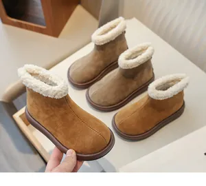 Detail view of girls' warm fleece-lined snow boots with soft frosted leather finish