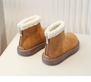 Detailed rear view of cozy girls' winter snow boots with fleece lining and back zipper
