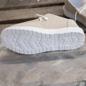 Close-up view of lightweight glitter canvas shoes featuring a textured non-slip white rubber sole