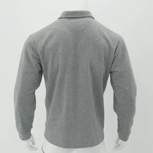 Detailed back view of a grey heavyweight fleece-lined men's polo jacket with ribbed cuffs.