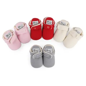 Winter warm fleece baby prewalker shoes displayed in pink, red, cream, and grey