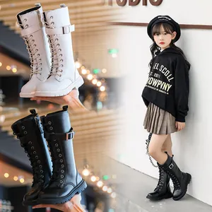 Mädchen Martin Stiefel Britischer Stil Lange Stiefel Zum Schnüren Kinder Winter Kunstleder Hoch Geschnittene Stiefel Seitenreißverschluss Rutschfeste Sohle Schuhe