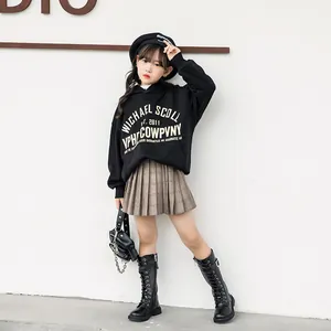 Modische britische Schnürstiefel für Mädchen aus schwarzem Leder im Martin-Stil