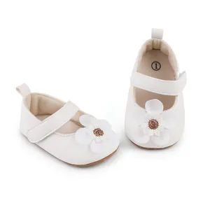 Weiße Lauflernschuhe für Babys mit Zierblume und Klettverschluss für 0-1 Jahre