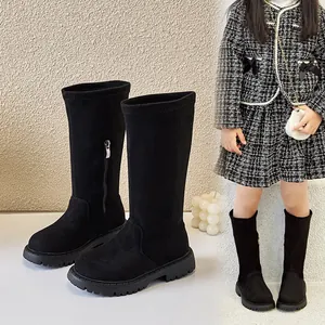Mädchen Martin Stiefel Lange Hohe Schaft Seitlicher Reißverschluss Fleecegefüttert Warm Winterschuhe Mode Schwarz Lederstiefel Für Schule Kinder