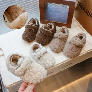 Mocassins Chauds D'Hiver Pour Enfants Doublés Polaire Filles Garçons Tout-Petits Mocassins En Fausse Fourrure Avec Velcro