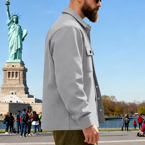 Close-up of gray heavy duty fleece lined outdoor utility jacket for men