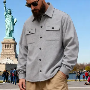 Detailed view of a gray heavy-duty fleece-lined outdoor work jacket for men in winter