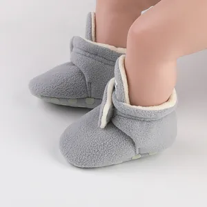 Detail of grey fleece winter baby walker boots with warm lining and non-slip soles