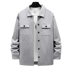 Men's heavy fleece-lined workwear jacket in grey with flap pockets and oversized fit