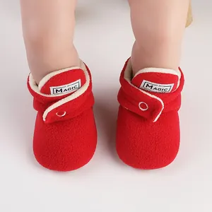 Cozy red winter fleece baby pre-walker boots with warm faux fur lining for infants