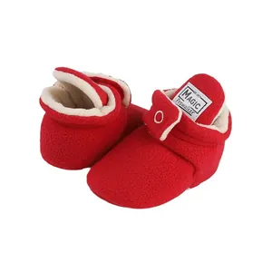 Soft red winter fleece baby prewalker shoes for infants aged 0-1 year with warm lining