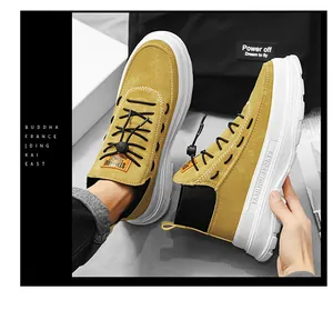 Yellow high-top thick-soled casual Martin boots for men with white platform soles