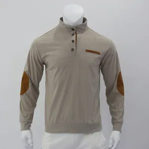 Herren Cord-Sweatshirt mit Stehkragen und braunen Ellbogen-Patches im Kontrastdesign