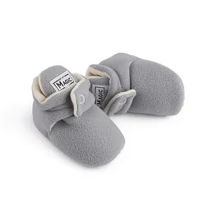 Warm gray fleece winter baby booties shoes for newborn infants walking and crawling