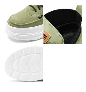 Macro view of green platform casual boot showing toe stitching, collar, and sole texture