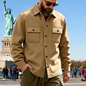 Men's heavy outdoor workwear jacket with fleece lining, khaki color, lifestyle view