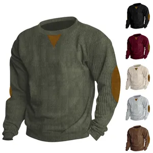 Men's corduroy crewneck sweatshirt shown in multiple colors including olive and burgundy