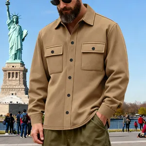 Men's heavy-weight khaki fleece-lined outdoor workwear jacket with chest pockets