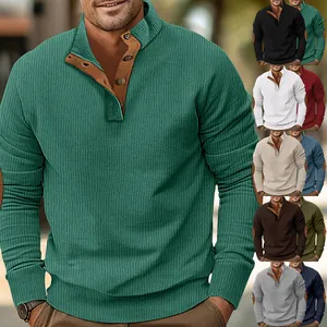 Felpa casual da uomo con collo alto, trama a coste e dettagli patchwork alla moda