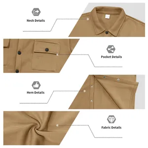 Detailed views of the collar, pockets, hem, and fabric of the men's workwear jacket.