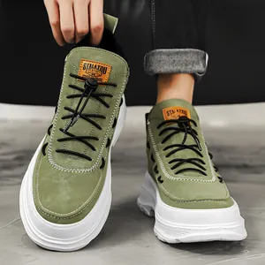 Trendy green high-top platform casual shoes for men with thick white soles.