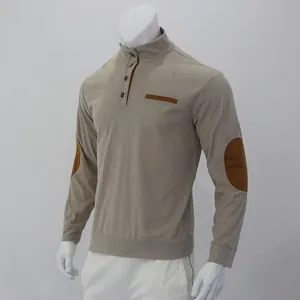 Detailed upper body view of men's casual corduroy pullover with stand-up collar