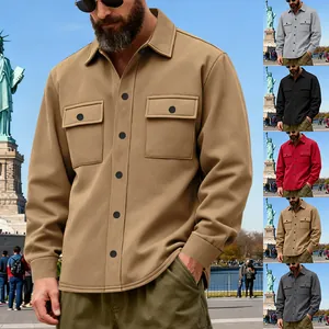 Men's Heavyweight Fleece Lined Utility Jacket American Style Loose Warm Outdoor Button Coat Casual Men Apparel Top