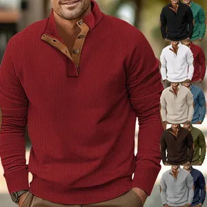 Felpa da Uomo in Poliestere a Coste con Collo Alto e Manica Lunga Design Color Block Toppe sui Gomiti Vestibilità Aderente per Autunno Inverno