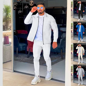 Men's waffle knit two-piece set with zip-up jacket and pants in multiple colors