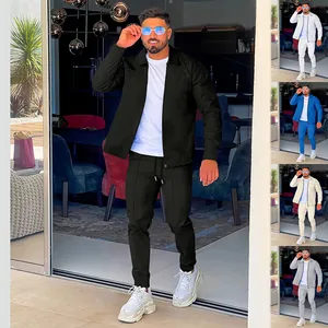 Men's waffle knit tracksuit set with zip cardigan and matching pants in multiple colors