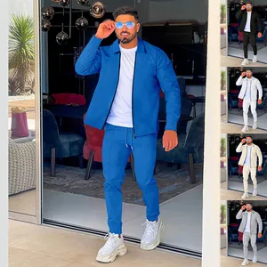 Stylish men's waffle knit zipper tracksuit set available in multiple colors for casual wear