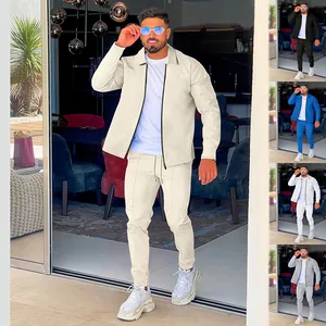 Stylish men's waffle knit tracksuit set with zip cardigan and matching pants in various colors