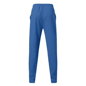 Back view of men's blue waffle knit joggers with elastic waistband for casual sports