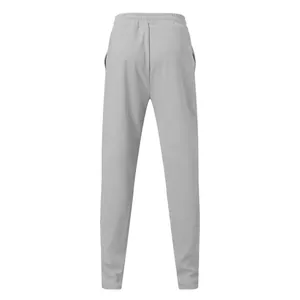 Detailed back view of gray waffle texture men's sweatpants with elastic waistband