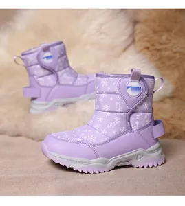 Stivali da neve viola per bambini con fiocchi di neve e fodera calda