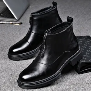 Botas Martin de Cuero para Hombre Cremallera Delantera Botines Chelsea de Cuero Casuales Versátiles Zapatos de Invierno Cálidos