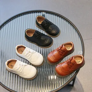 Kids British Style Brogue PU Leather Shoes Lace Up Perforated Formal School Shoes For Boys Girls Comfortable Casual Shoes