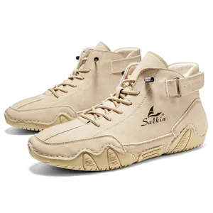 Eleganti stivali Martin alta kaki da uomo stile polpo con dettaglio logo Salkin