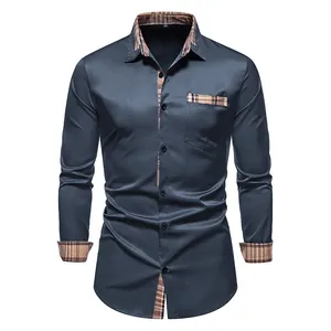 Chemise décontractée pour hommes à manches longues avec col et poignets à carreaux