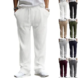 Pantalones Casuales de Hombre Jacquard a Rayas Pierna Ancha Holgados Rectos con Cordón de Poliéster Pesado para Ocio Diario